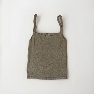 Subdued Gold Knit Tank Top Womens Medium Metallic Italy Style Spaghetti Strap